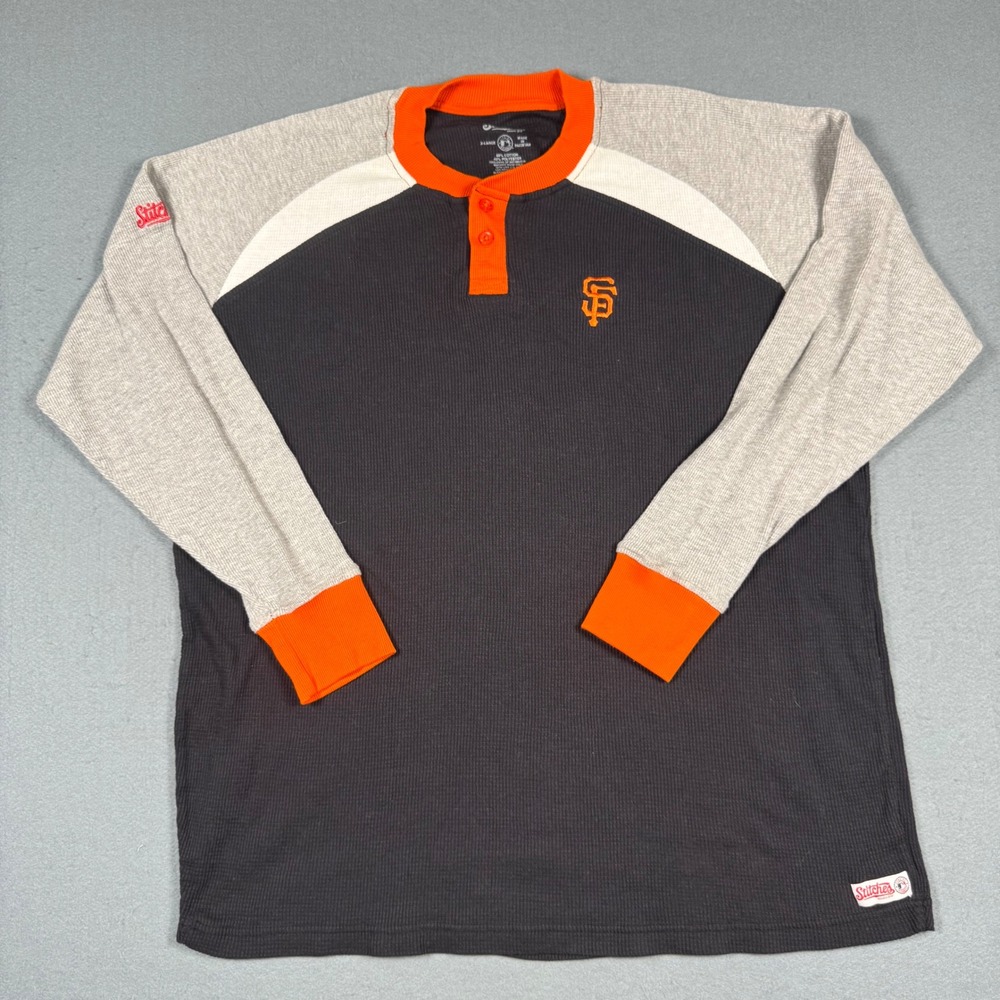 Stitches San Francisco Giants Henley Shirt Mens XL Black Gray Thermal LongSleeve